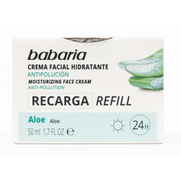 Babaria aloe vera crema facial hidratante anti-polución vegano relleno 50ml