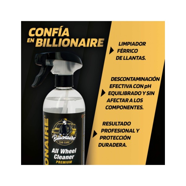 Billionaire All Wheel Cleaner Premium Spray Limpia Llantas Férrico para Coche y Moto Disuelve Toda la Suciedad 750ml